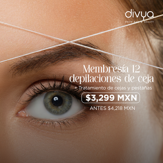 Membresía Divya: 12 citas, 1 año de cejas perfectas + Tratamiento de Pestañas y Cejas