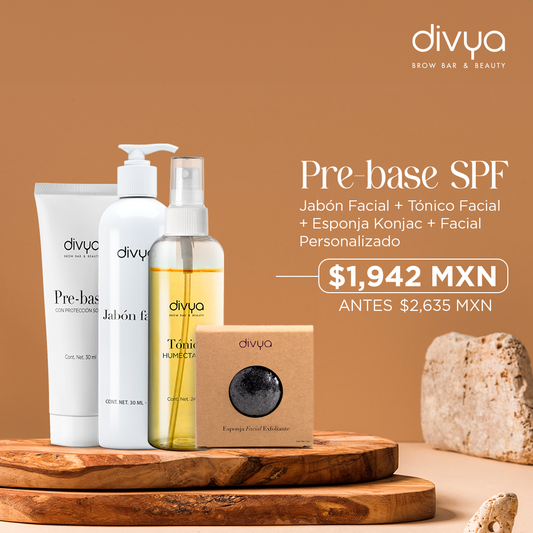 Facial Personalizado + Pre-base SPF 50 + Jabón Facial + Tónico Facial + Esponja Konjac